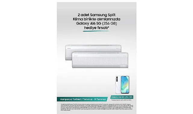 Samsung Split Klimalarda 2’li alımda Galaxy A16 5G telefon hediye fırsatı!